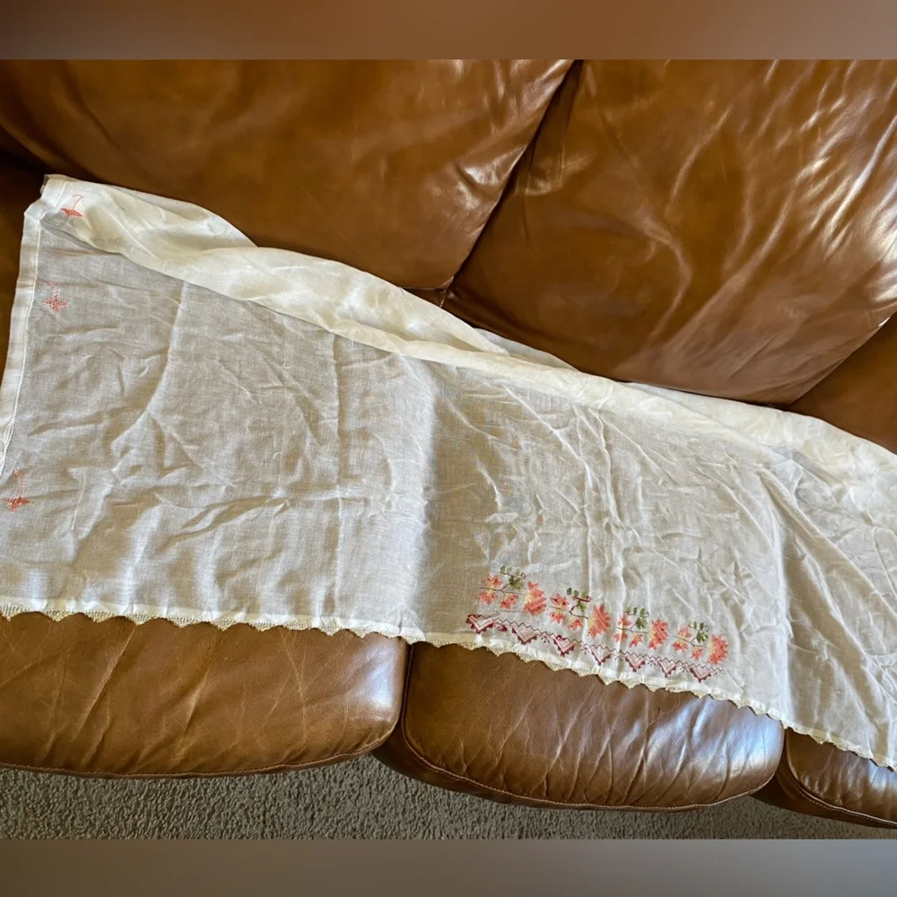 Vintage Gauze Cross Stitch / Crochet Mantel Cover Table Runner